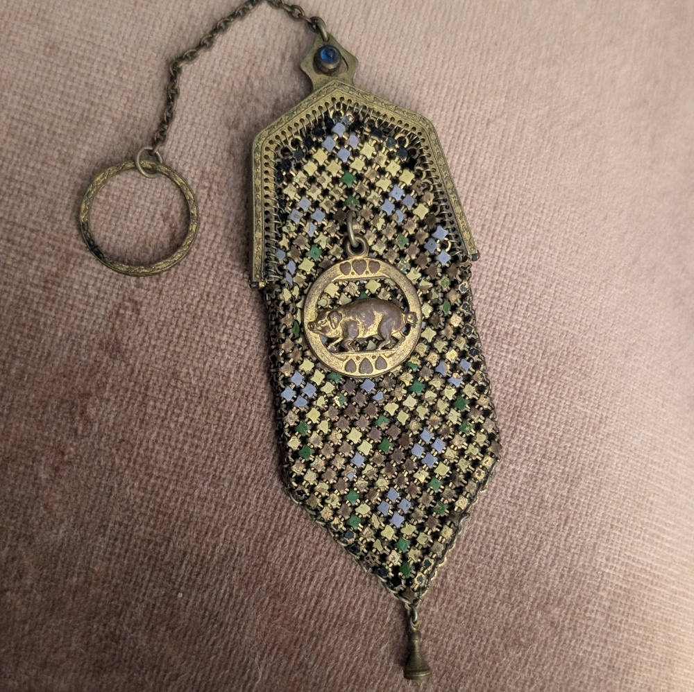 1920's Enamel Mini Metal Mesh Flapper Coin Purse - Picture 9 of 9